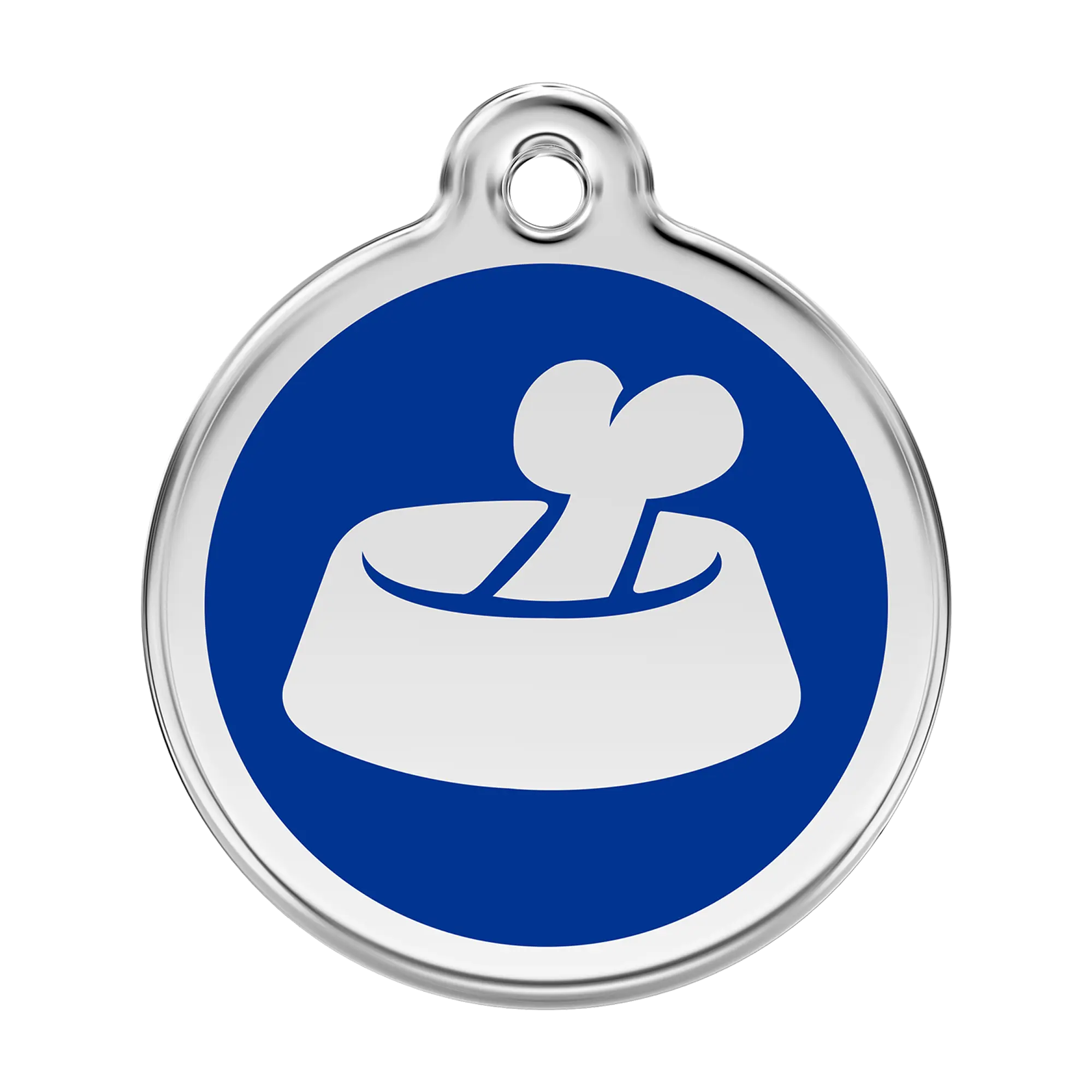 Bone in Bowl in Dark Blue Enamel & Stainless Steel pet tag