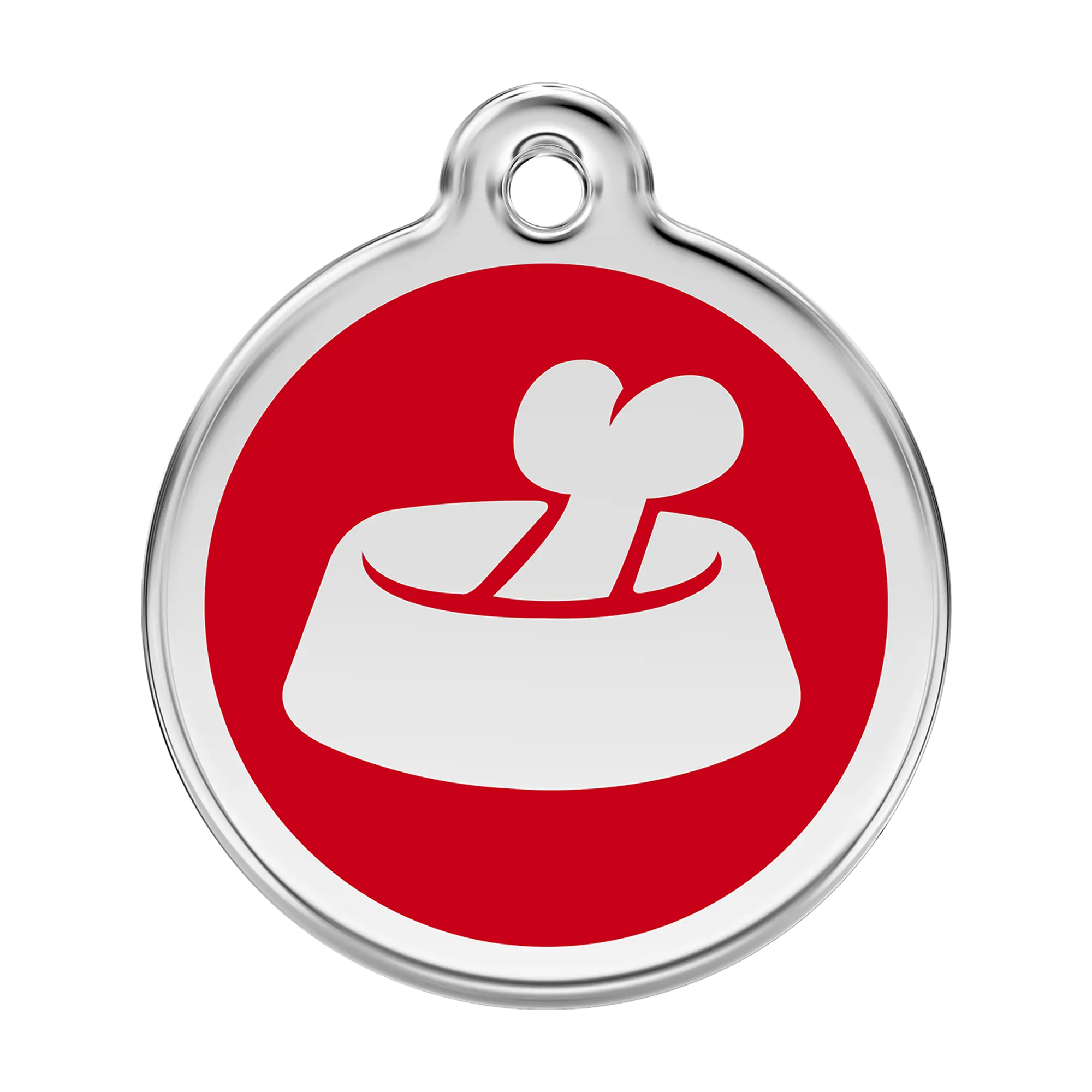 Bone in Bowl in Red Enamel & Stainless Steel pet tag