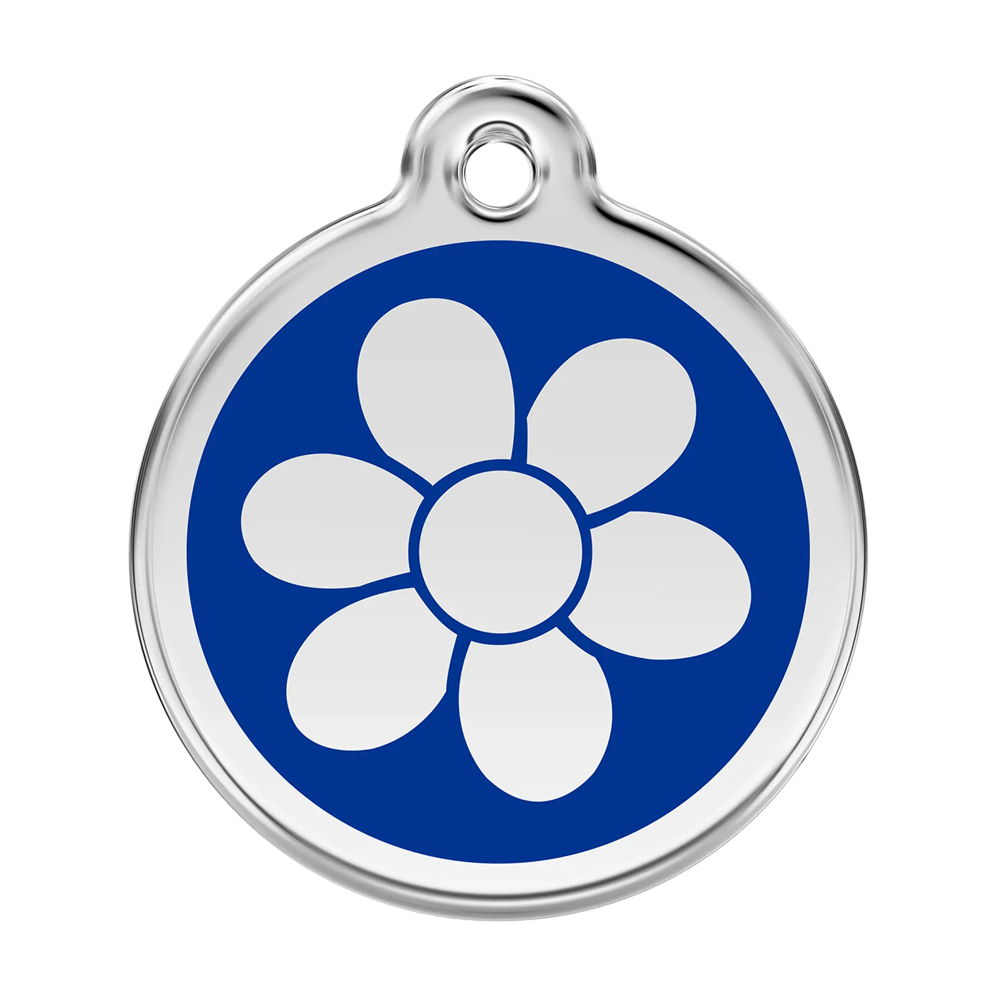 Flower in Dark Blue Enamel & Stainless Steel pet tag