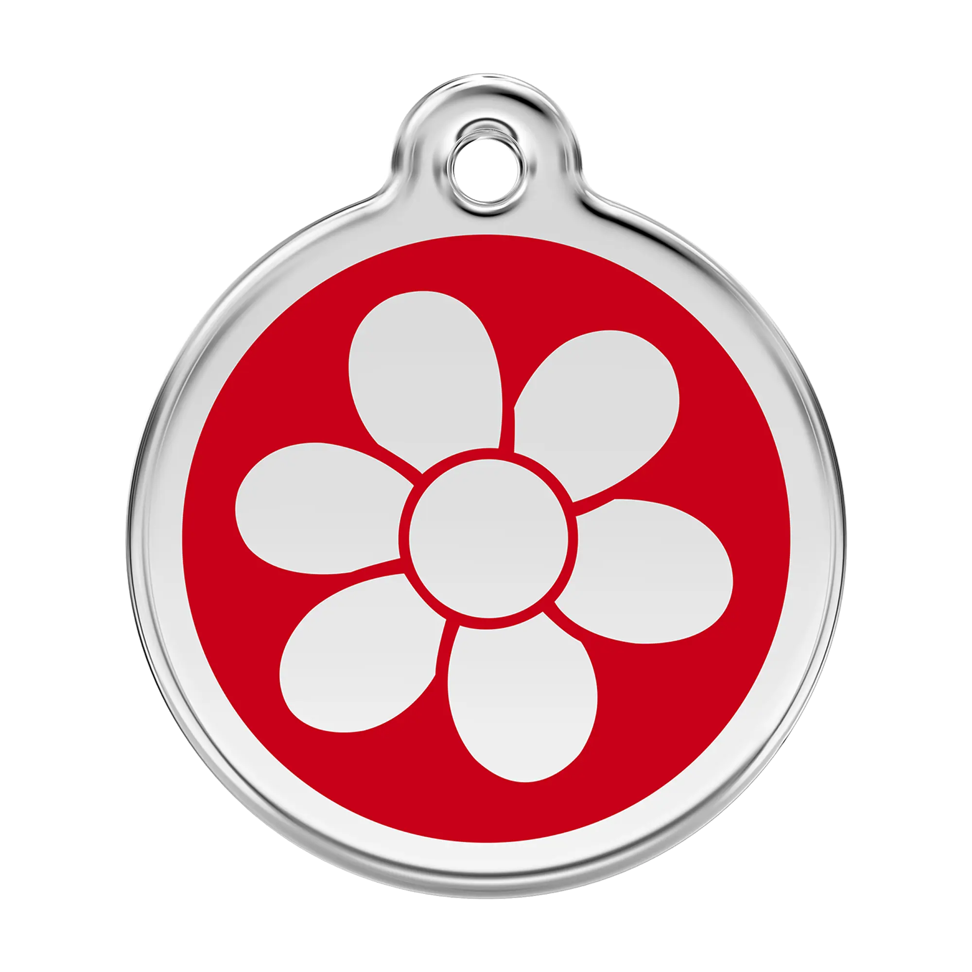 Flower in Red Enamel & Stainless Steel pet tag