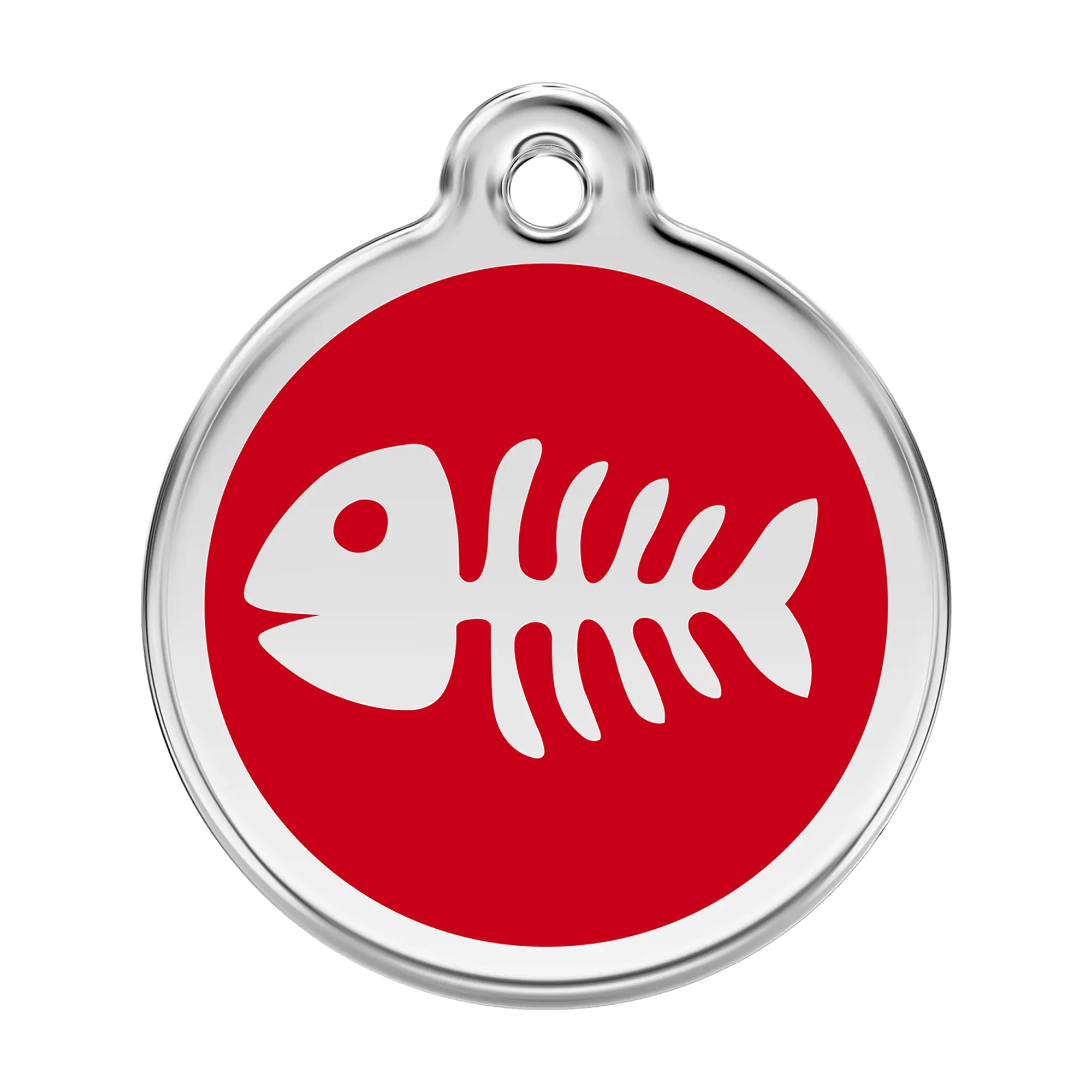 Fish Skeleton in Red Enamel & Stainless Steel pet tag