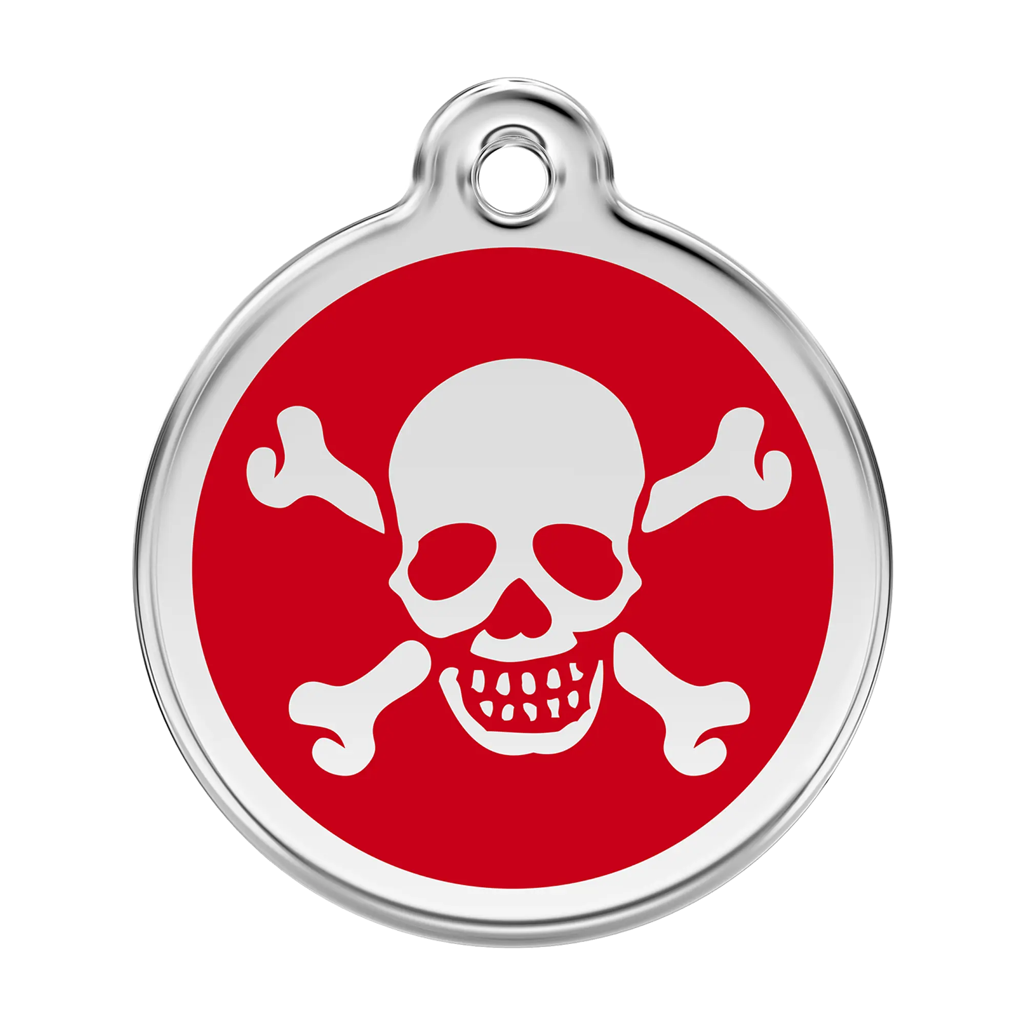 Skull & Crossbones in Red Enamel & Stainless Steel pet tag