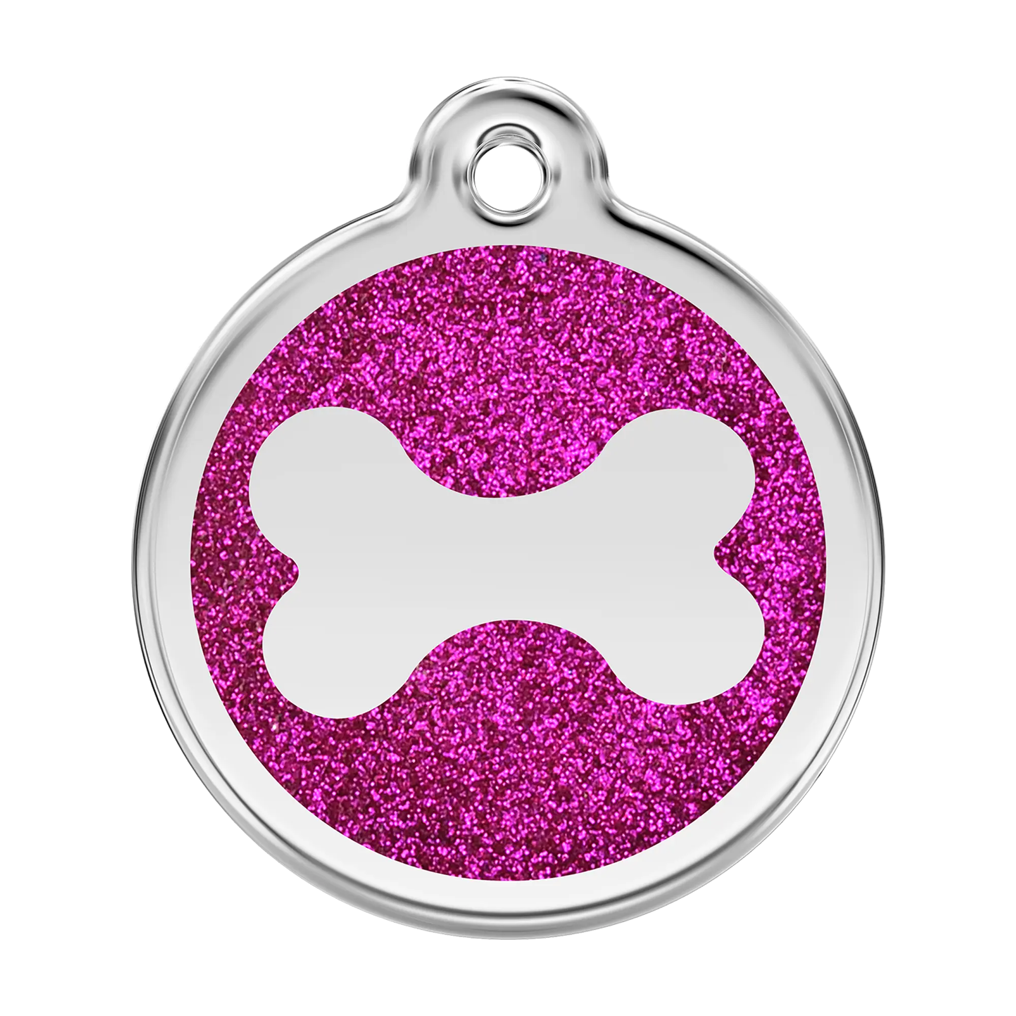 Glitter Bone in Hot Pink Glitter Enamel & Stainless Steel pet tag