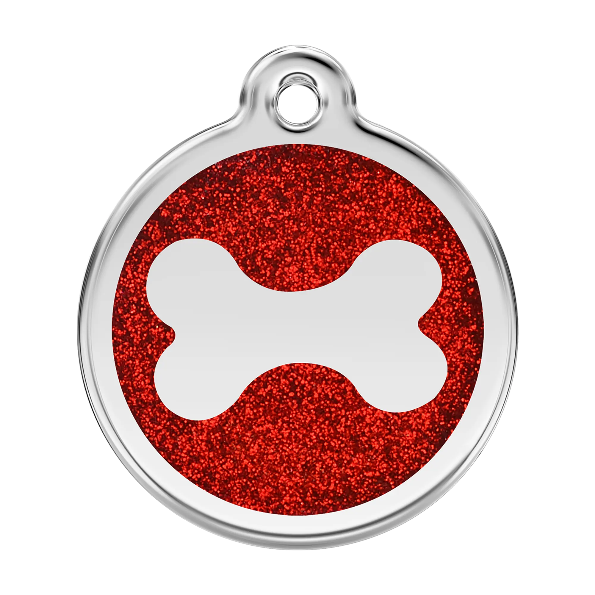 Glitter Bone in Red Glitter Enamel & Stainless Steel pet tag