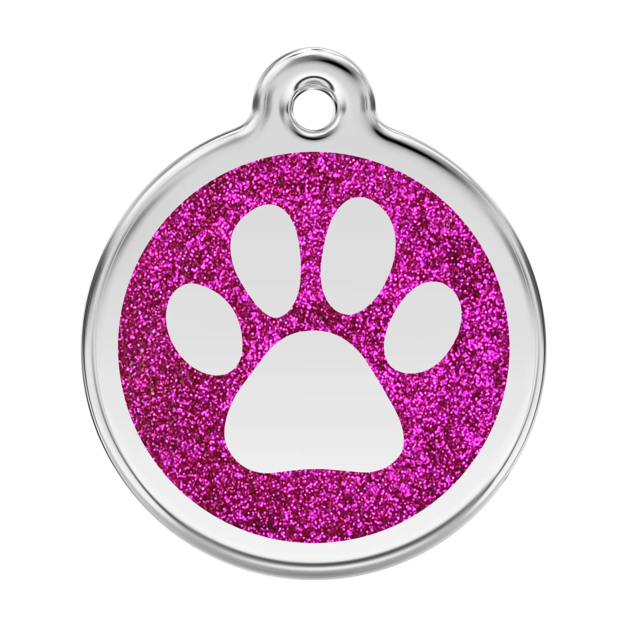 Glitter Paw Print in Hot Pink Glitter Enamel & Stainless Steel pet tag