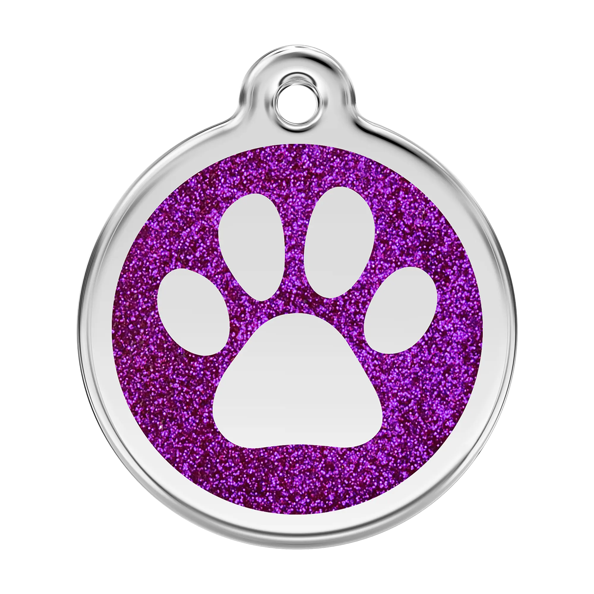 Glitter Paw Print in Purple Glitter Enamel & Stainless Steel pet tag