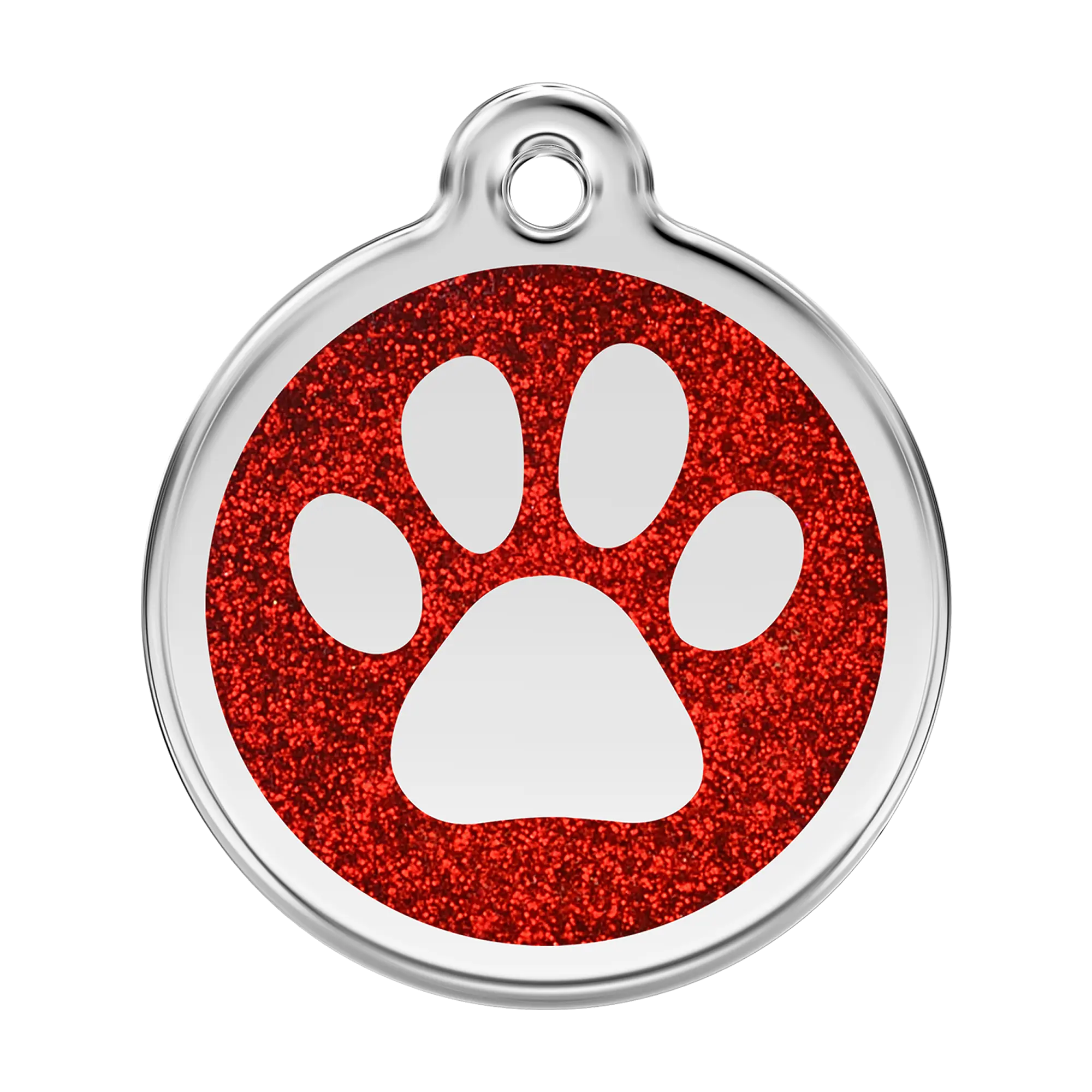 Glitter Paw Print in Red Glitter Enamel & Stainless Steel pet tag